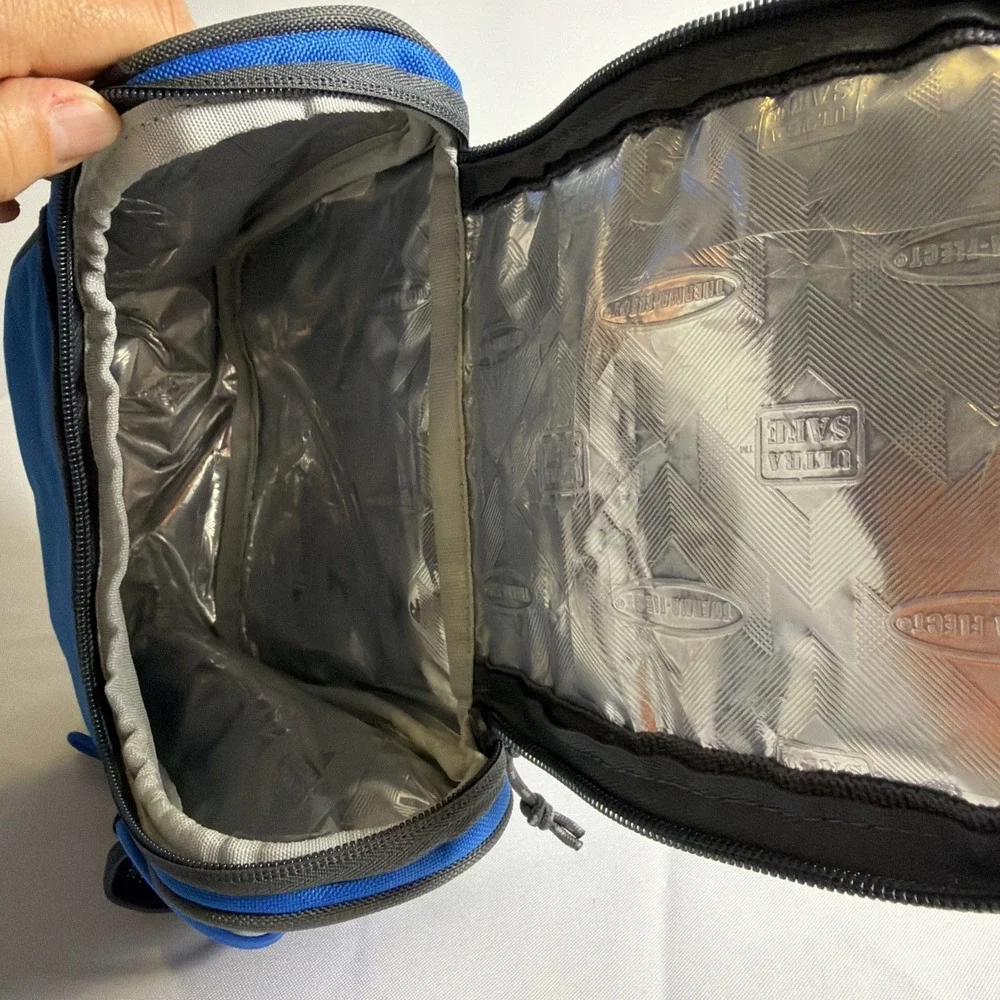 Columbia Blue Zippered Thermal Lunch Bag Tote With Bungee Drink Pocket